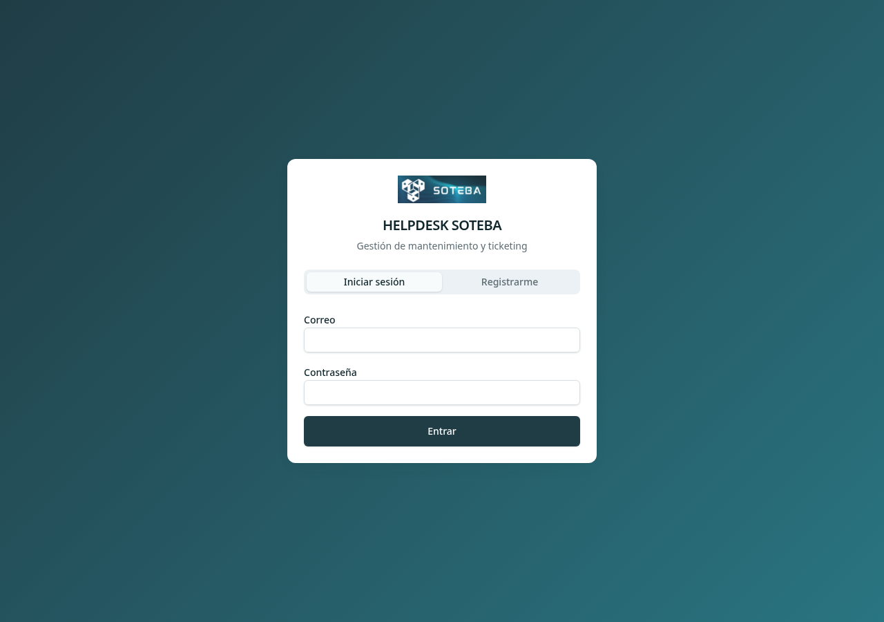 Pantalla de acceso al Helpdesk Soteba